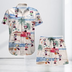 Minnie Maus Hawaii Shirt / Shorts, Sommer Strand Outfit, Süßes Disney Urlaub Knopf Shirt, Disney Minnie Beach Knopf Shirt, Geschenk für