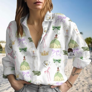 Tiana Princess Blouse Shirt, Green Disney Blouse for Women, Magical Vacation Outfit, Fairytale Gift for Her, Summer Blouse Shirt