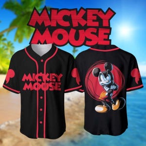 Camiseta de béisbol roja de Mickey Mouse, camiseta de dibujos animados de Mickey, camiseta urbana, camiseta infantil de Mickey de Disney, idea de regalo para fans de Disney