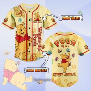 Pooh Is My Spirit Animal Baseball Jersey, Personalized Pooh Shirt, Cute Cartoon Character Top, Gift for Her, Baseball Jersey Kids