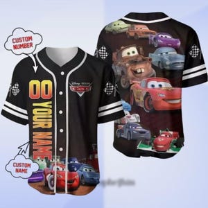 Gepersonaliseerde honkbaltrui Lightning Mcqueen, shirt Pixar Disney Car jersey, Cars cartoon cadeau, grappig cadeau voor kinderen en volwassenen