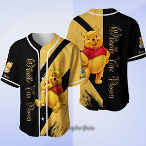 Camiseta de béisbol amarilla y negra de Winnie the Pooh, camiseta personalizada de dibujos animados para hombre y mujer, regalo de camiseta clásica de Pooh, camiseta retro vintage de Pooh