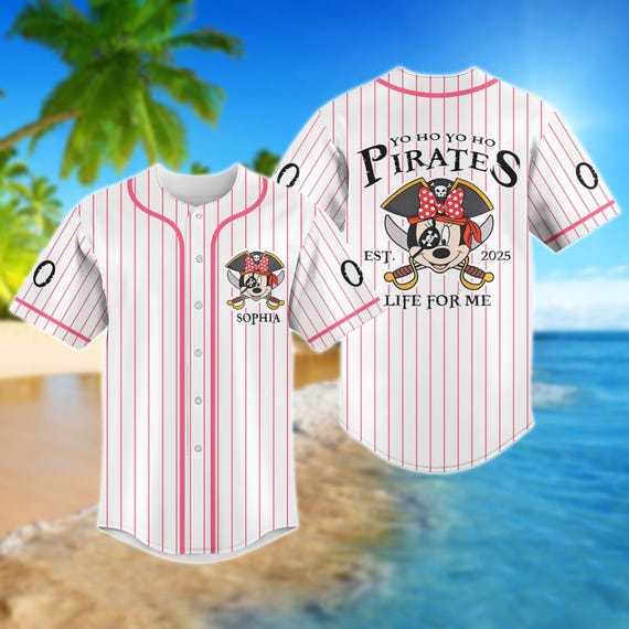 Custom Pirate Minnie Baseball Jersey, Family Shirt, Disney Trip Outfit,  Personalized Pirate Jersey Shirt, Disney Jersey Kids Shirt