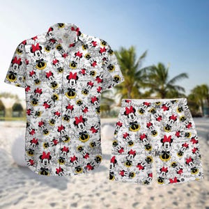 Minnie Maus Skizze Hawaiihemd, Disney Minnie Summer Beach Shirt, Disney Minnie Aloha Sommer Shirt, Aloha Urlaub Shirt
