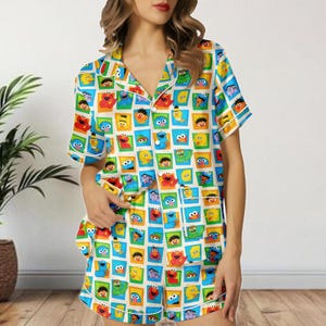 Pijama corto de satén de Los Muppets, pijama de dibujos animados para mujer, pijama de verano de Kermit Miss Piggy, pijama de satén.