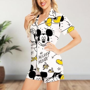 Pigiama in raso di Topolino, pigiama da notte dei cartoni animati Disney, divertente abbigliamento estivo in raso per i fan Disney, regalo per lei