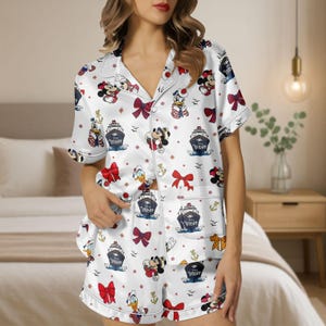 Disney Cruise Mickey Minnie Satin Short Pajamas, Nautical Theme Loungewear Set, Summer Vacation Pajamas, Satin Group Pajamas