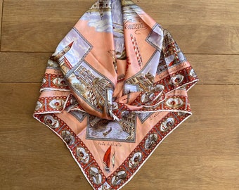 Vintage « Venezia » Roze zijden sjaal, lentebloesem accessoire, printkopomslag, Boho chic nek sjaal, retro mode cadeau