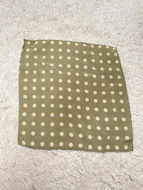 Vintage Light Green and White Silk Scarf with dot… - image 1