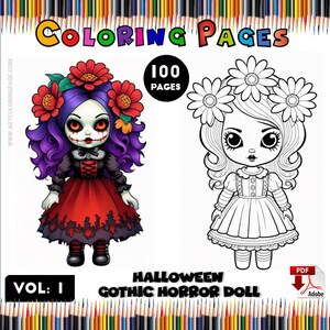 100 Spooky Dolls - Druckbares Halloween Malbuch für Erwachsene Band 1