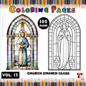Church Stained Glass Coloring Book Vol.13 | 100 Inspiring Designs | Instant PDF Download