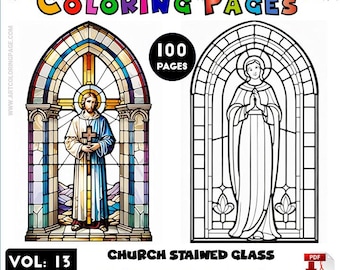 Kleurboek glas-in-lood kerk vol.13 | 100 inspirerende ontwerpen | Directe pdf-download