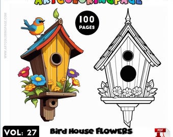 Birdhouse Coloring Book: 100 Charming Pages (PDF Download A4 Size)
