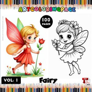 Fairy Coloring Book: 100 Printable Pages, Enchanted Designs (PDF Download)