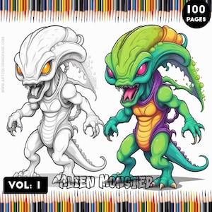 Aliens Coloring Pages: Funny Cartoons, UFO Illustrations (Digital Download)
