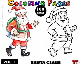 Santa Claus Coloring Pages: 100 Holiday Designs (Instant PDF Download)