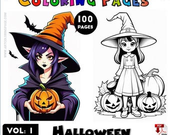 Witch Coloring Pages: Halloween Coloring Book for Adults (PDF Download)