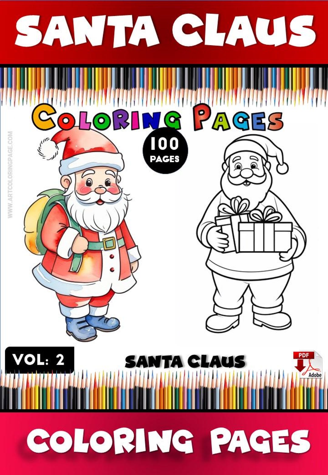 Santa Coloring Pages for Children Vol. 2 | 100 Magical Holiday Designs ...