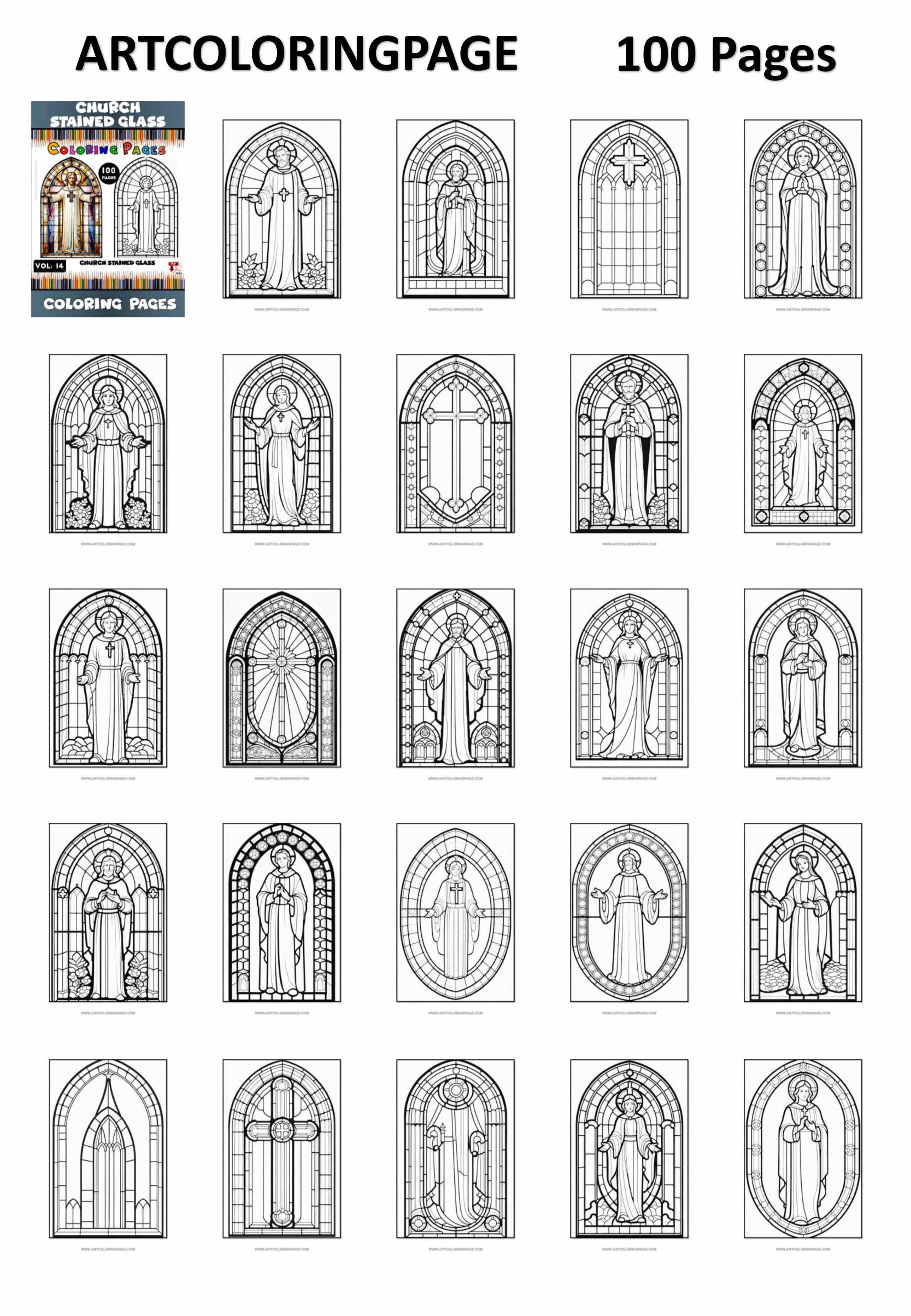 Church Stained Windows Coloring Page Vol 14: | Divine Art Collection ...