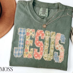 Jesus Comfort Colors Shirt, Faux Quilted Patch Christian Tee, Cottagecore Jesus Aesthetic Shirt, He is risen,  Religious Gift for Women