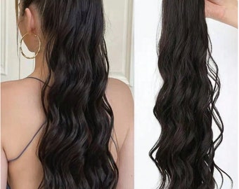 1pc Claw Clip Natural Looking High Temperature Fiber Water Wave Ponytail Curly Hair Extension Casual