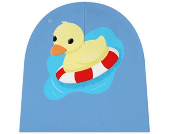 Bonnet bébé, canard dans un flotteur