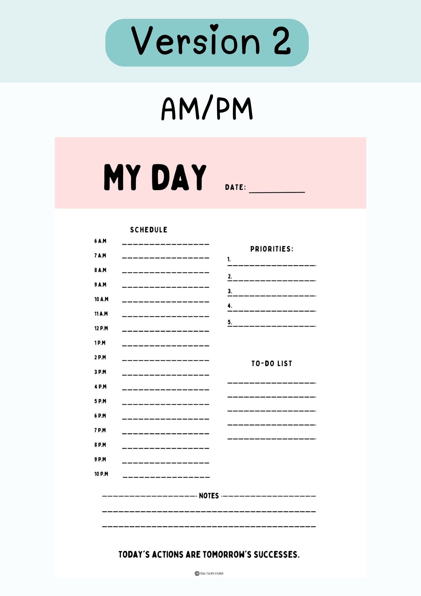 My Day Daily Planner -minimalist | Sizes A4, A5 | Instant Download PDF ...