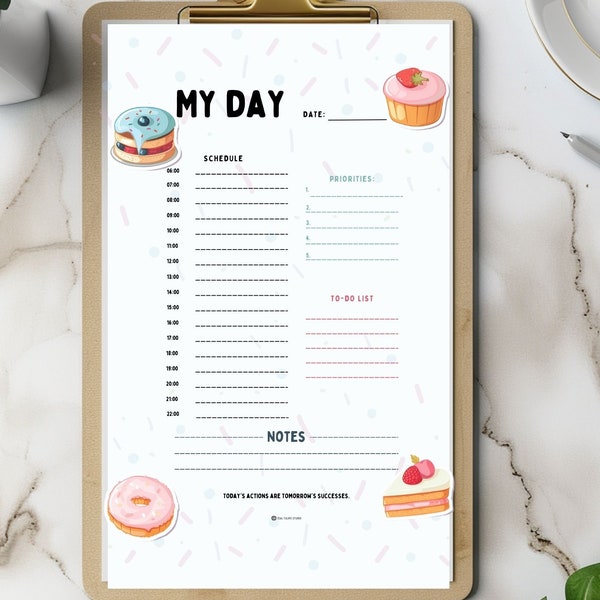 My Day Daily Planner - Pastel Pastries Theme | Sizes A4, A5 | Instant Download PDF | Organize Daily Tasks Efficiently