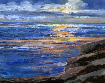 Original Acrylic landscape ocean sunset painting 8x10-ready to hang- Bobbi Doyle-Maher