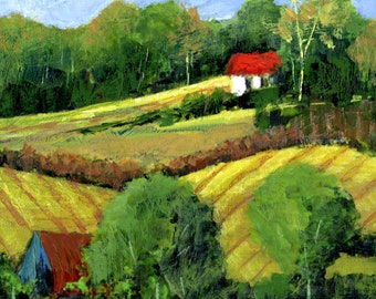 Impressionist acrylic painterly Landscape Farm by  Bobbi Doyle-Maher