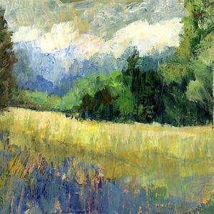 Original Oil Trees, Clouds, Meadow Palette Knife Painting by Bobbi Doyle-Maher