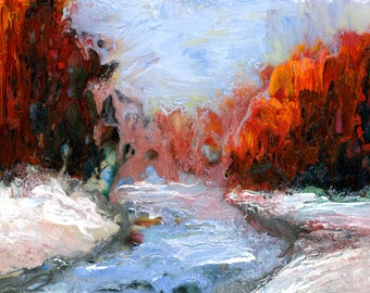 Original Acrylic Impasto landscape painting Palette Knife, Bobbi Doyle-Maher Colorful Expressionism