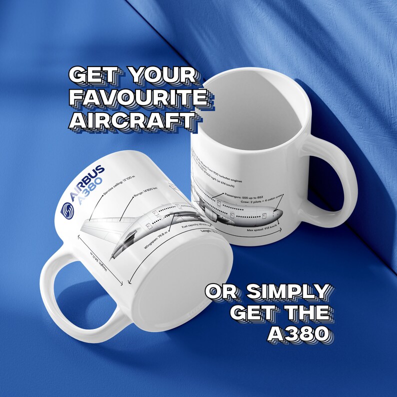 Cadeau de tasse graphique vue latérale de tasse d'airbus A380 d'avion d'avion d'aviation d'aviation pour le passionné d'aviation image 1