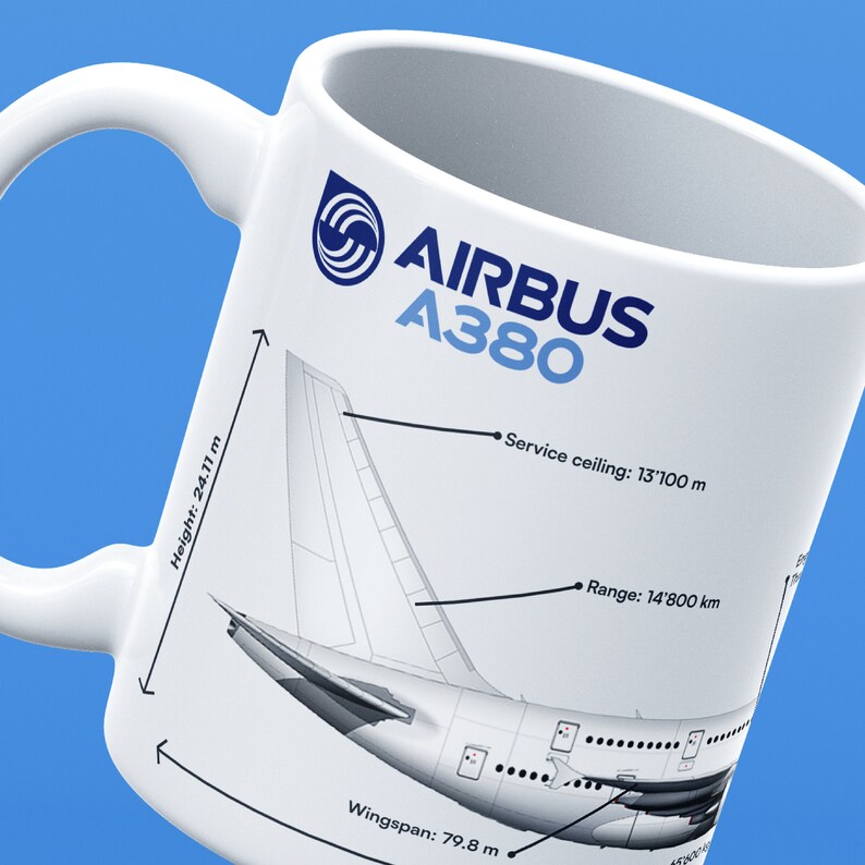 Cadeau de tasse graphique vue latérale de tasse d'airbus A380 d'avion d'avion d'aviation d'aviation pour le passionné d'aviation image 3