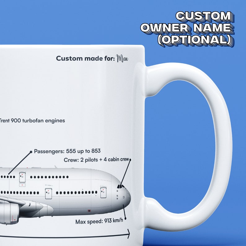 Cadeau de tasse graphique vue latérale de tasse d'airbus A380 d'avion d'avion d'aviation d'aviation pour le passionné d'aviation image 2