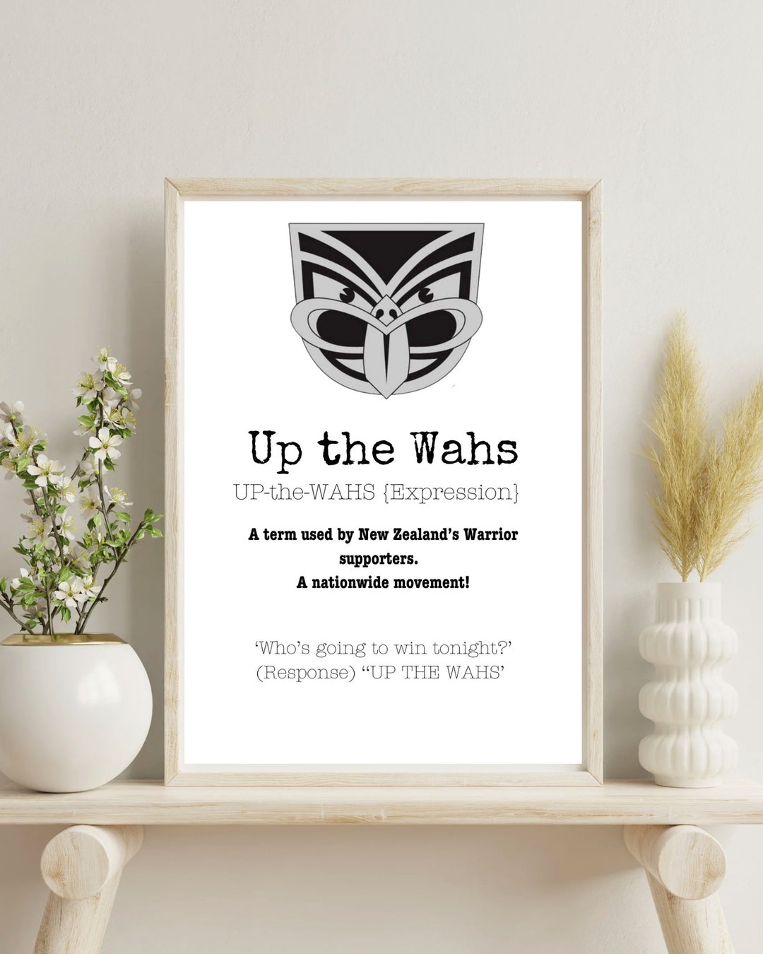 Up the Wahs Digital Artwork Printable Artwork Warriors New Zealand Artwork Warriors New Zealand