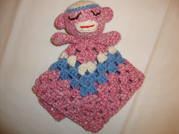 Girly Sock Monkey Lovey Blanket Blankie Snugglie Etsy