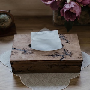 Dark Brown Wooden Tissue Box Rectangular with Classic Branch Motif, Traditional and Elegant Design, Perfect for Adding Natural Charm Decor