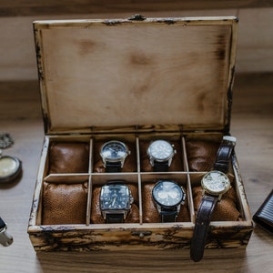 Premium Wooden Watch Box for 8 Watches with Lichtenberg Tree Design, Japanese-Inspired Aesthetics, Handcrafted and Unique, Eco-Friendly