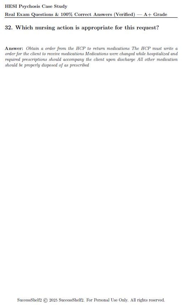 HESI Case Study Psychosis Exam 2024/2025 Update Comprise of Most Tested