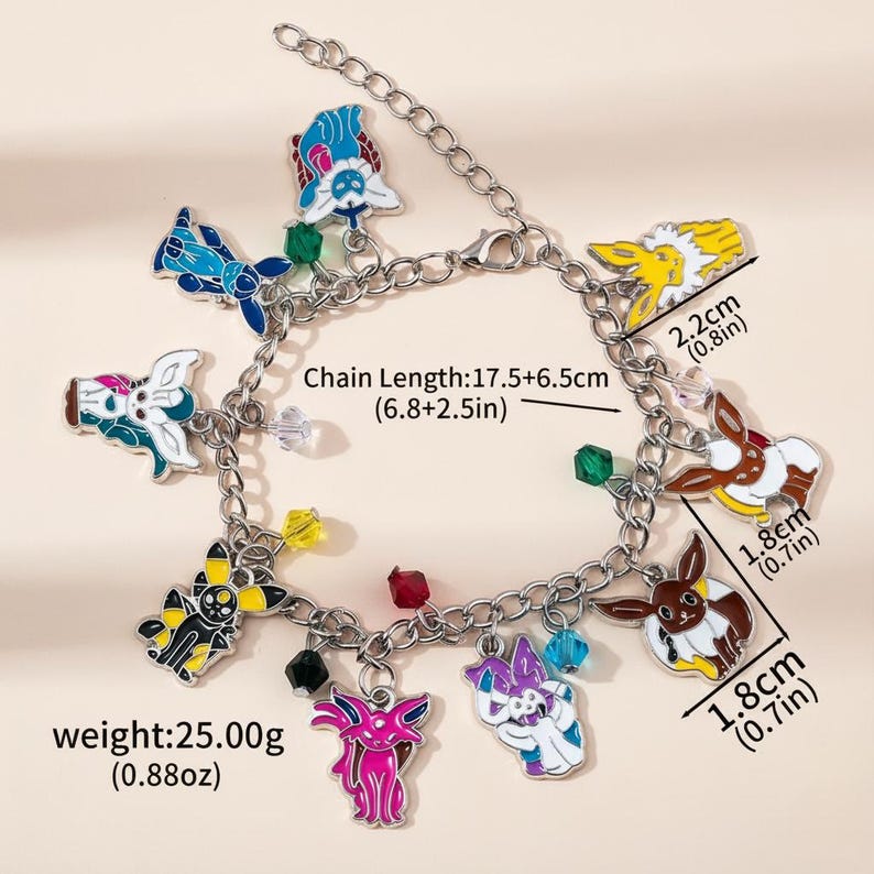May include: A silver charm bracelet with colourful enamel charms of cartoon characters. The bracelet has a chain length of 17.5+6.5cm and weighs 25.00g. The charms are in various colours, including blue, yellow, and pink.