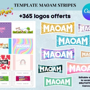 Template bonbon Maoam Stripes - Modèle mini bonbon maoam stripes - Modèle de faveur de fête - Modèle canva personnalisé - Logo bonbon maoam