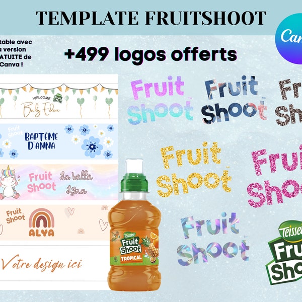 Template pour emballage Fruitshoot - Modèle personnalisé pour boisson fruitshoot - Logos fruitshoot - Modèle pour étiquette fruit shoot