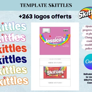 Template pour emballage Skittles - Modèle bonbon arc en ciel - Modèle de faveur de fête - Modèle canva personnalisé - Template logo skittles