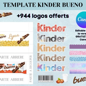 Template for kinder packaging Personalized template for kinder bueno Personalized Kinder bueno Kinder canva template with logo image 1