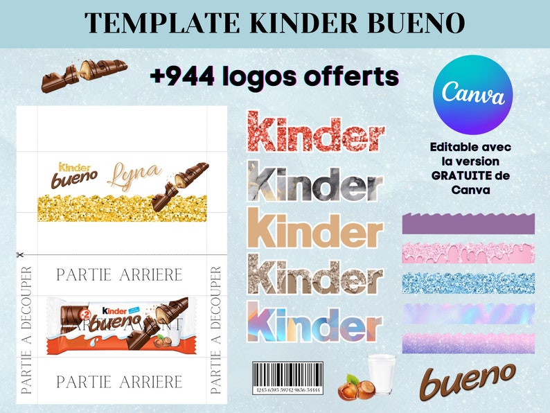 Template pour emballage kinder Modèle personnalisé pour kinder bueno Kinder bueno personnalisé Template canva Kinder avec logo image 1