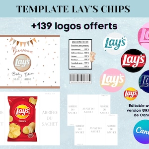 Template pour emballage chips Lay's - Modèle personnalisé pour lay's - Chips Lays personnalisé - Template canva paquet lay's avec logo