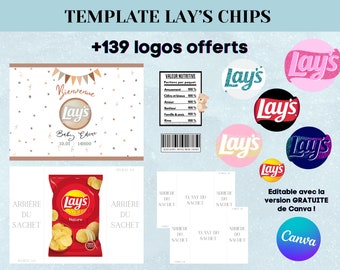 Template pour emballage chips Lay's - Modèle personnalisé pour lay's - Chips Lays personnalisé - Template canva paquet lay's avec logo
