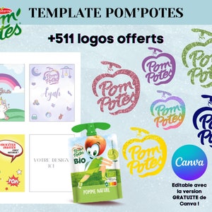 Template for Pom'Potes packaging - Template for compote - Personalized Pompotes - Canva template to download and print