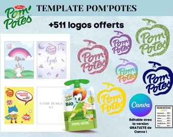 Template pour emballage Pom'Potes - Modèle pour compote- Pompotes personnalisé - Template canva à télécharger et imprimer
